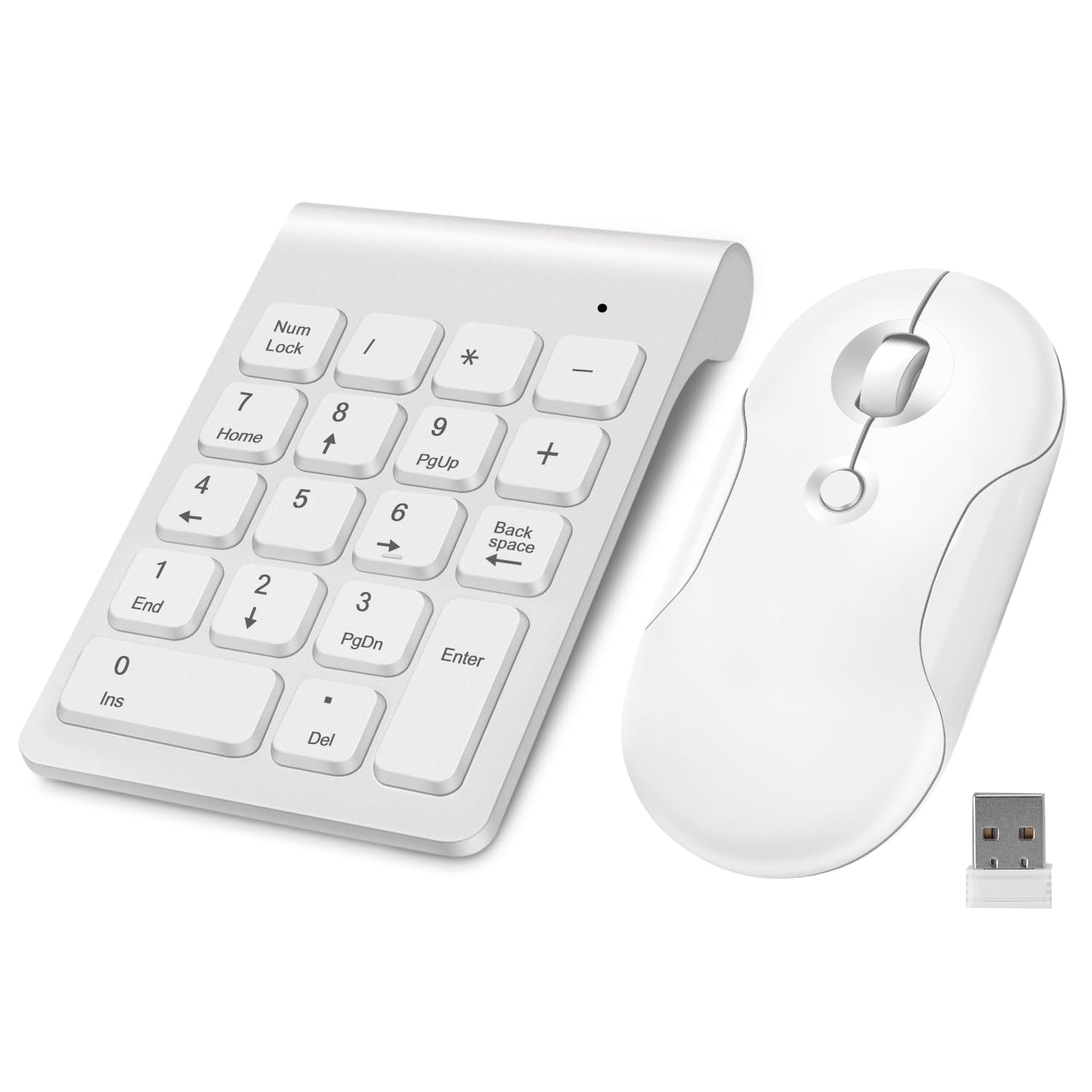 TRELC Wireless Numeric Keypad and Mouse Combo, Mini 2.4G 18 Keys Number Pad with Silent Mouse, Financial Accounting Data Entry Numpad Keyboard Extensions for Laptop, PC, Desktop, Notebook (White)