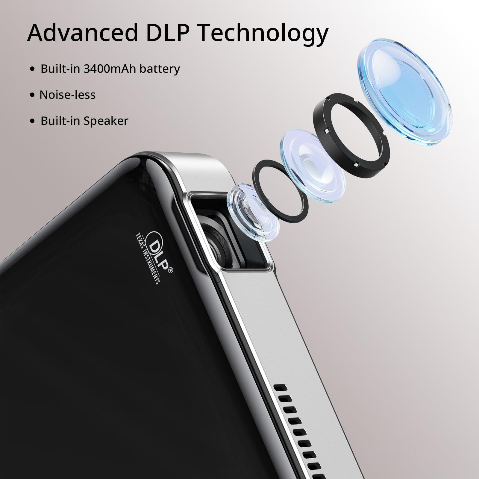 Yoton Proiettore Mobile DLP Mini Silenzioso Home Cinema Portatile 1080P Supporto 150ANSI Batteria Incorporata Ricaricabile Ad Alta Capacità HDMI/PS5/TV