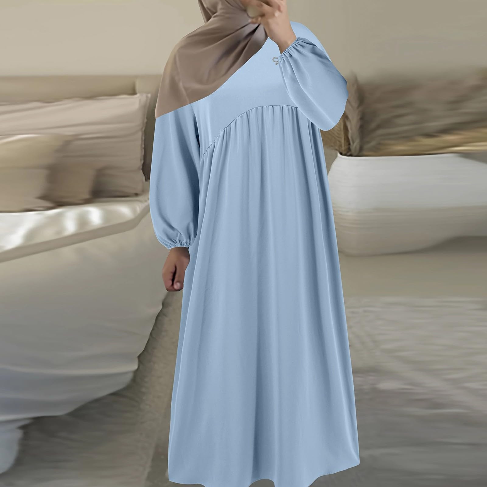 Robe Ample à Manches Longues et col Rond pour Femmes, Nouveau Style Musulman, Robe Ample à la Mode et élégante Body Femmes avec Robe De Soirée