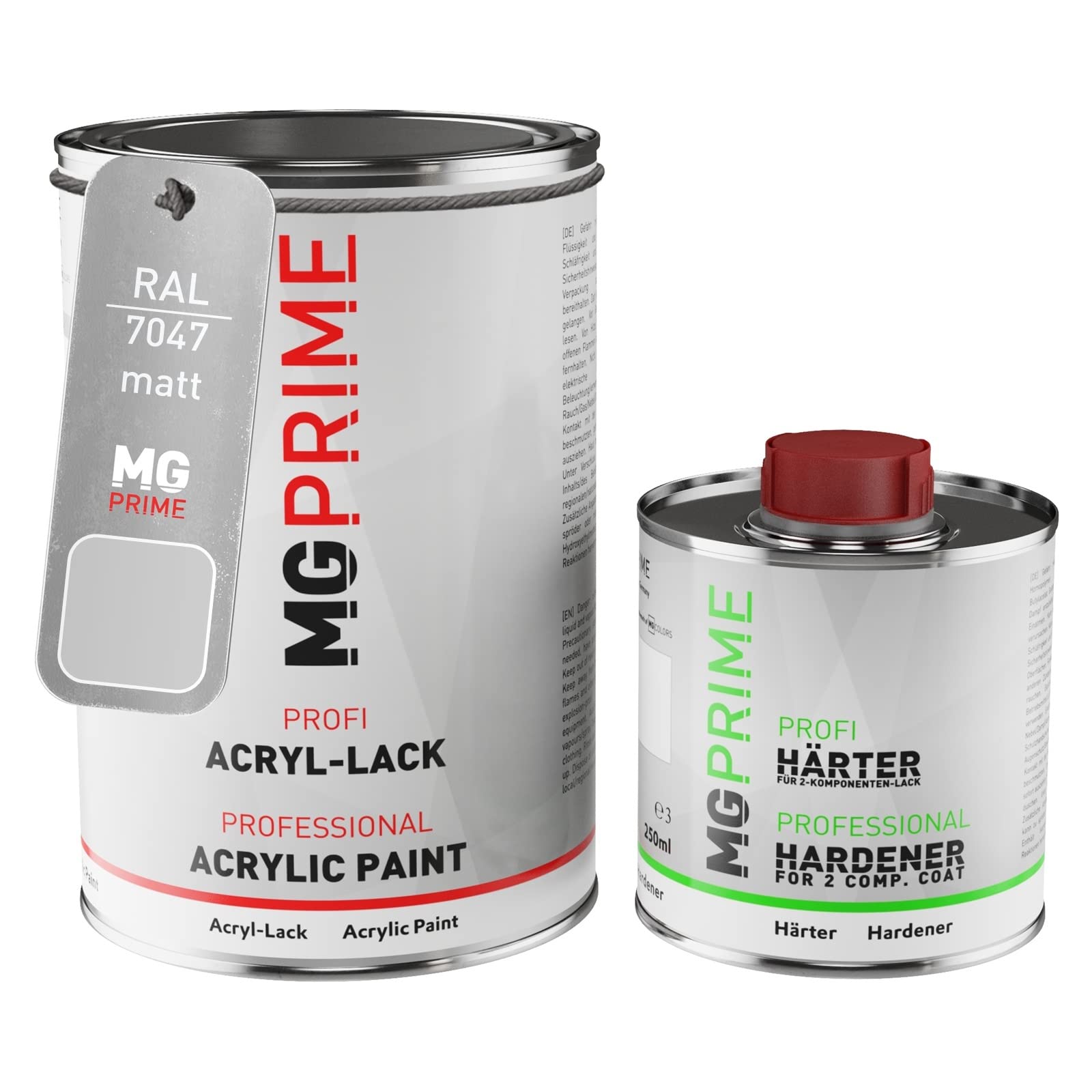 Mg Prime Telegrey 4 Ral 7047 / Telegrau 4 Mat Acrylic Paint 1.5 Litre / 1500 Ml Can Incl. Hardener