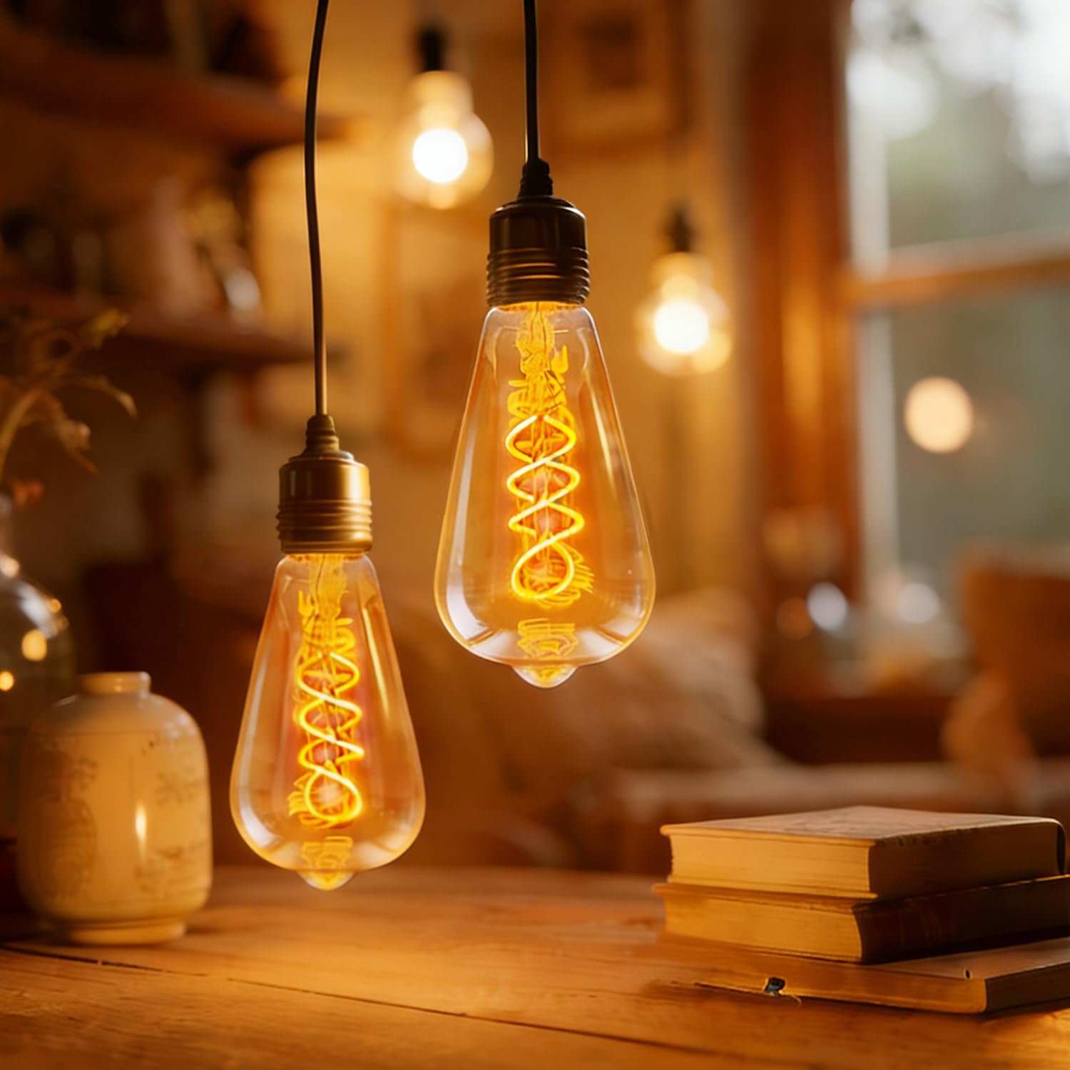 Edison Vintage Glühbirne E27,E27 LED Vintage 4W ST64 2700K Warmweiss Retro Glühbirne LED Filament Lampe für Retro Beleuchtung im Wohnzimmer/Schlafzimmer/Esszimmer - Bernstein, 6 Stück