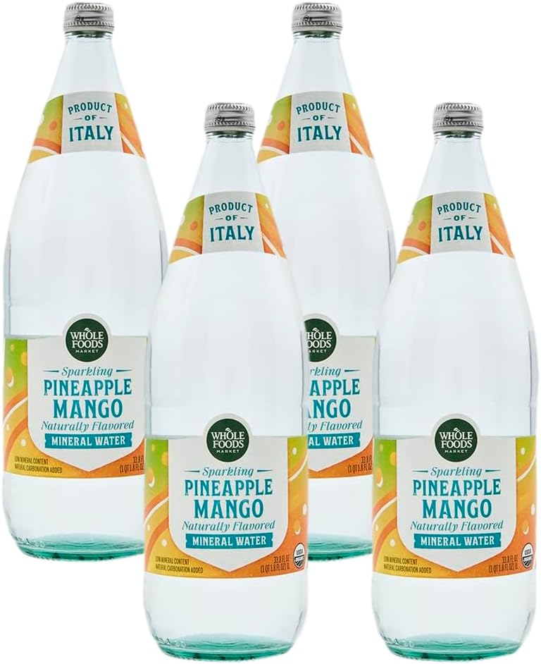 Whole Foods Market, Organic Pineapple Mango Italian Sparkling Mineral Water, 33.8 Fl Oz (Pack of 4)