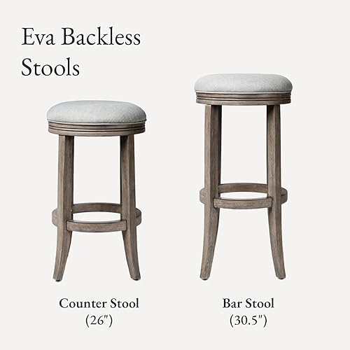 Miniatura 5 de Maven Lane Eva Taburete de bar giratorio de 26 pulgadas de altura de mostrador en acabado de roble recuperado con asiento tapizado de tela gris