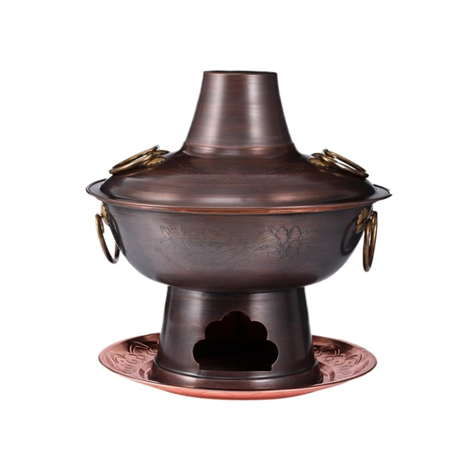 INUUXLG Hotpot for Cooking Hot Pot Copper Hot Pot Vintage Hot Pot for Home Party Family Gathering Hotpot Cooking Pot Kitchenware (Copper 30cm)