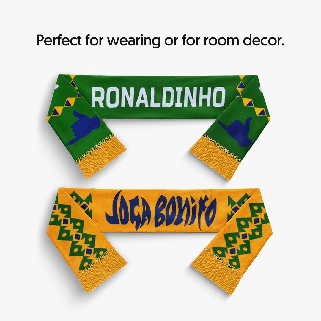 TACKLE FROM BEHIND Ronaldinho Joga Bonito Knitted Football Scarf, 100% Wool, 48" x 7", Soft and Warm, Gift for Football Fans 1