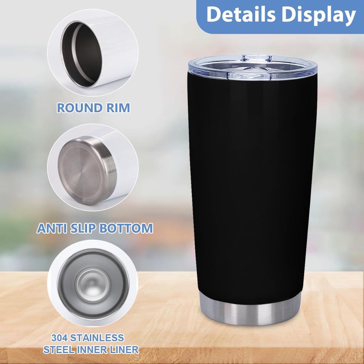 Personalized Photo 20oz Stainless Steel Tumbler,Custom Coffee Tumbler Cups With Lid And Strawstraw Vacuum Insulated With Text Photo Logo Solid Black - Image 6