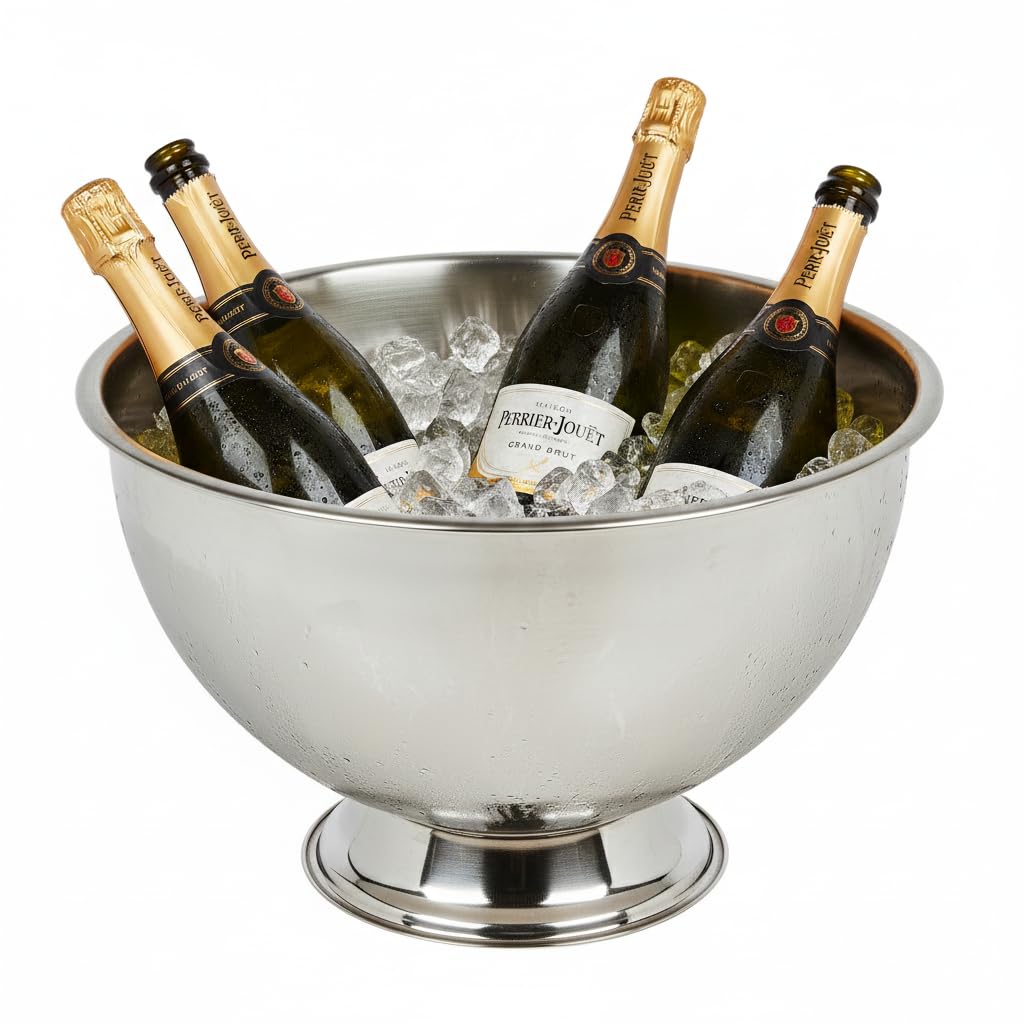 URBNLIVING 30cm Large Silver Metal Champagne Bowl Ice Bucket – Wine, Beer & Beverage Cooler Tub for Parties, Bars & Events - Silver