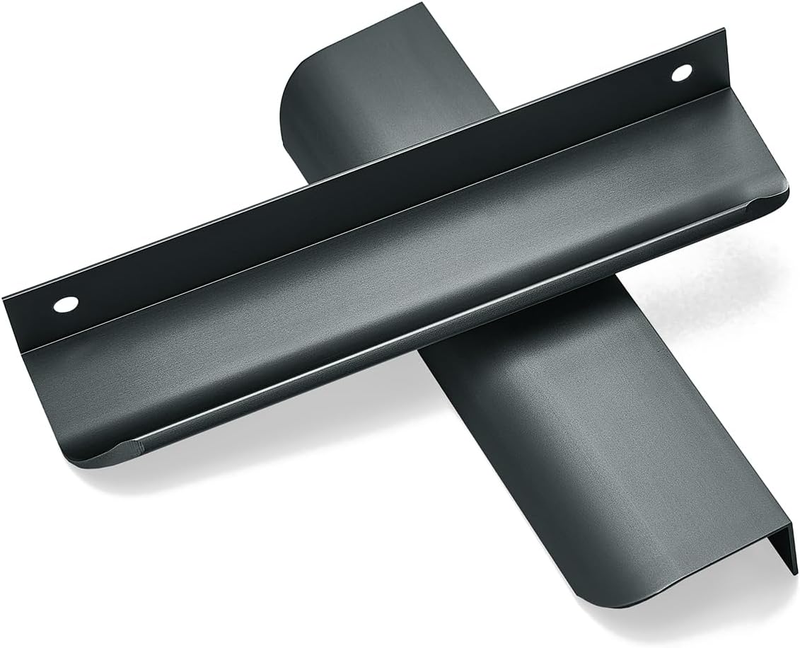 15 Pack Grey Cabinet Pulls, 150mm Length, Matte Concealed Edge Design with Finger-Friendly Tab Pulls for Contemporary Furniture