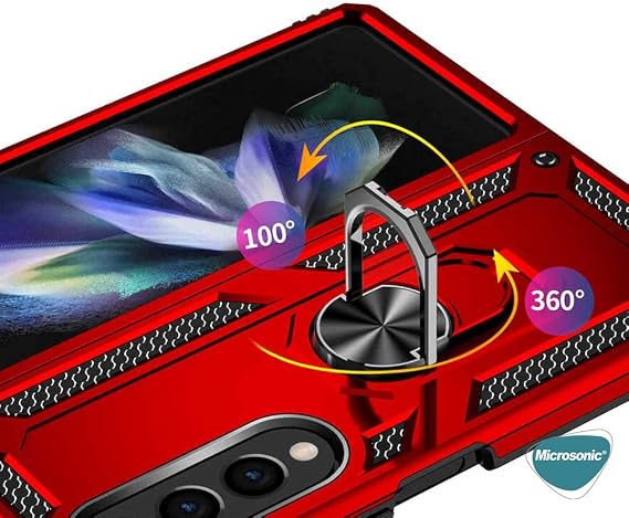 Microsonic Samsung Galaxy Z Fold 4 için Kılıf Military Ring Holder Siyah [Galaxy Z Fold 4 ile Uyumlu Kılıf - Siyah]