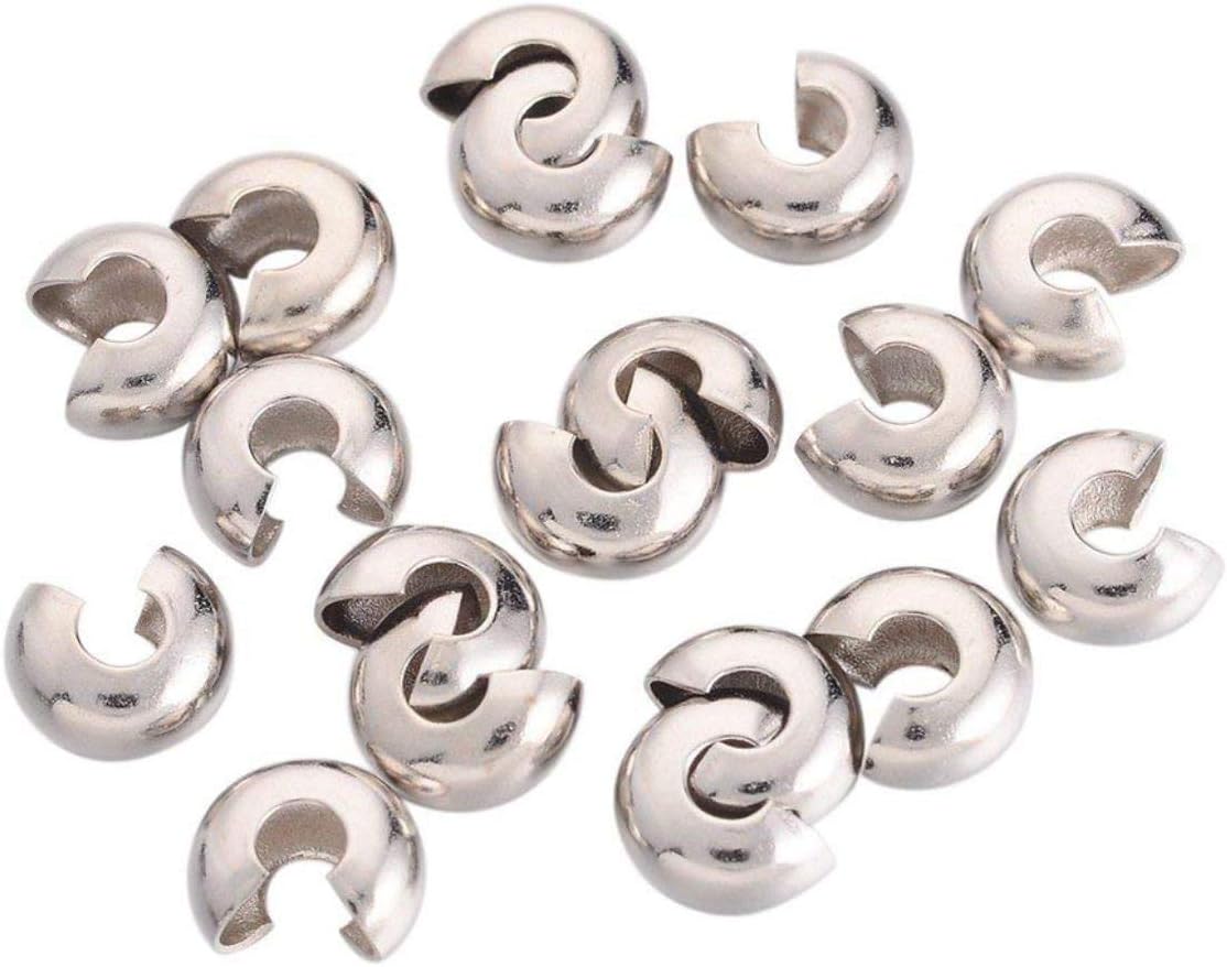 100pcs 6mm (0.24 Inch) Crimp Beads Knot Cover 18k Platinum Plated Copper Brass for Jewelry Craft Making CF108-6