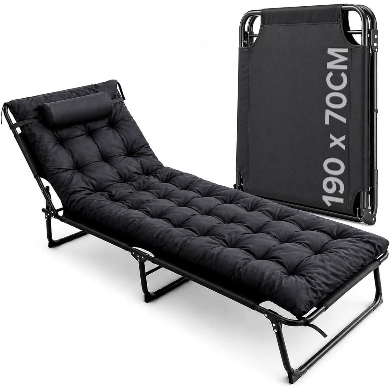 Folding Sun Lounger Sunbed 5 Position Adjustable 190 x 73 cm for Camping