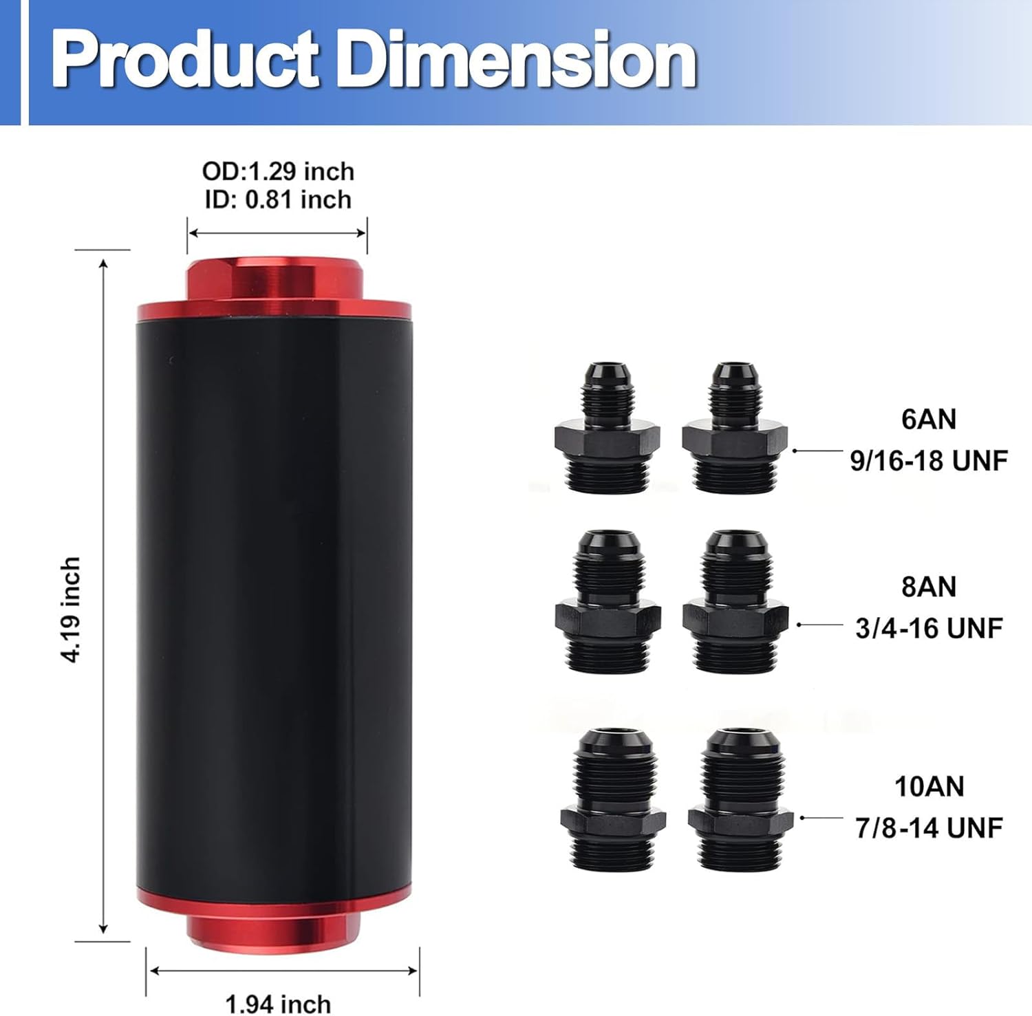 Inline Fuel Filter 100 Micron Universal 50MM with 6AN 8AN 10AN Adapter Aluminum, 2 Pack