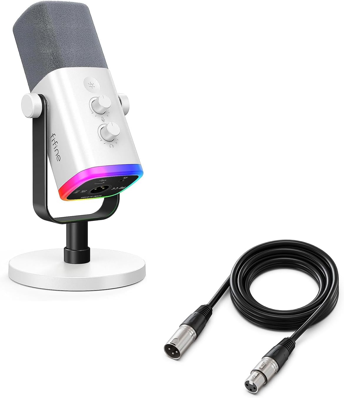 FIFINE PC Gaming Microphone Bundle with XLR Cable, Computer USB RGB Mic for Streaming, Audio Cable Set,XLR Male to Female Cord,Compatible with Mixer Audio Interface for Recording Podcast(AM8W+L9)