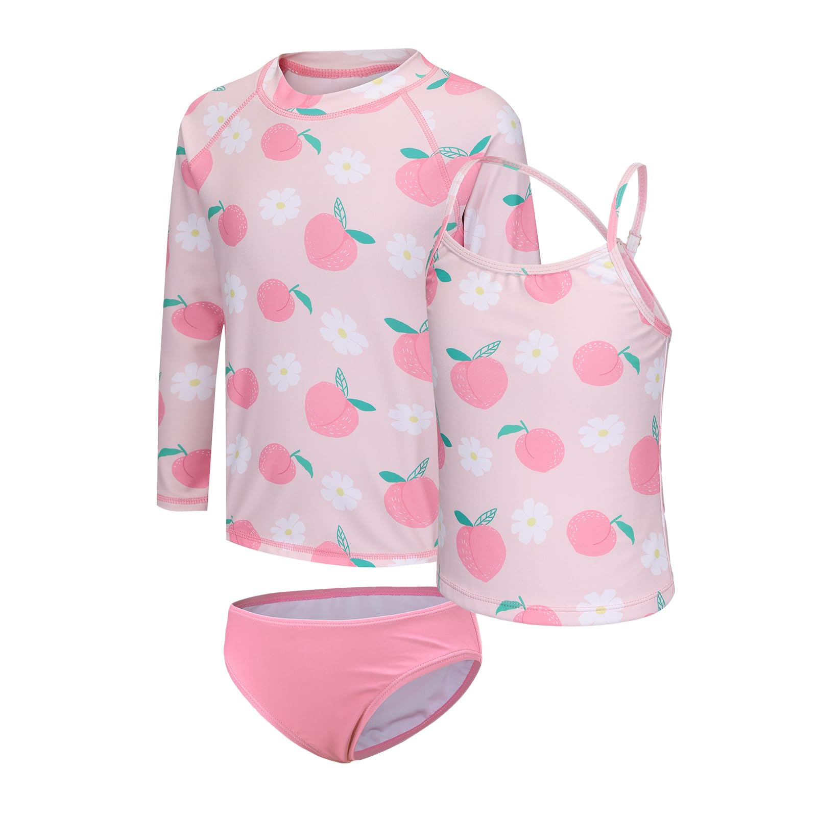 Mädchen Badeanzug 3 Stück Rash Guard Set Kinder Mädchen Badeanzug Set Langarm Rash Vest und Shorts Mädchen Tankini Schwimmset 5-16 Jahre