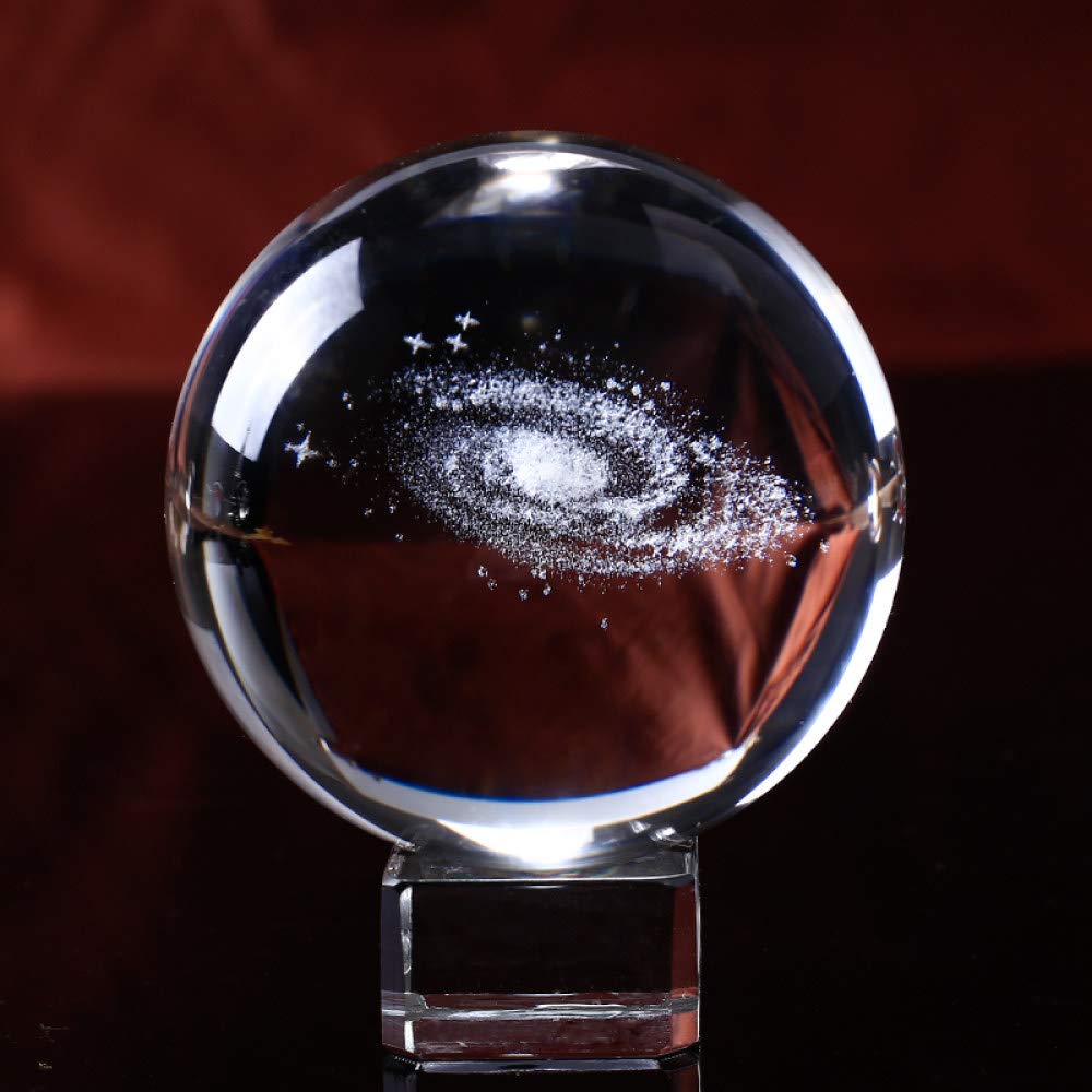 6/8cm średnica kula Galaxy miniatury kryształowa kula 3D grawerowane szkło kwarcowe kula kula akcesoria do dekoracji domu prezenty, ze złotą podstawą, 8 cm