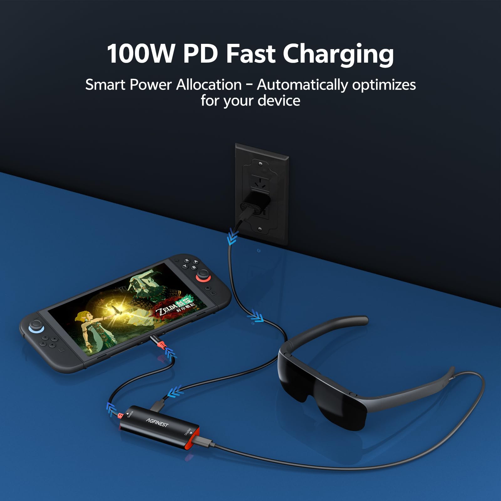 Adattatore per occhiali da USB-C a AR Switch 2 - 4K @ 60Hz 2K @ 120Hz 100W PD USB-C Porta dati USB-C per tastiera mouse, compatibile con iPhone17/16 Switch Steam Deck Laptop a XREAL, VITURE, Rokid AR