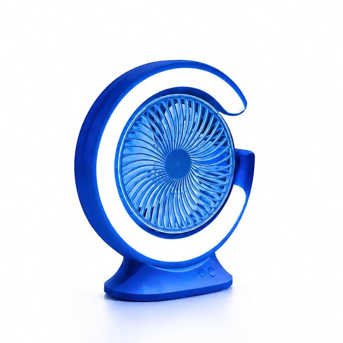 Luker AVENTUS Rechargeable Table Fan Portable 5W Fan with 3 Speed Control Up to 1800 RPM USB Type-C Charging Silent 5hr Runtime 3-LED Color Mode 150mm Airflow for Home Office Desk (Blue, 1yr Warranty)