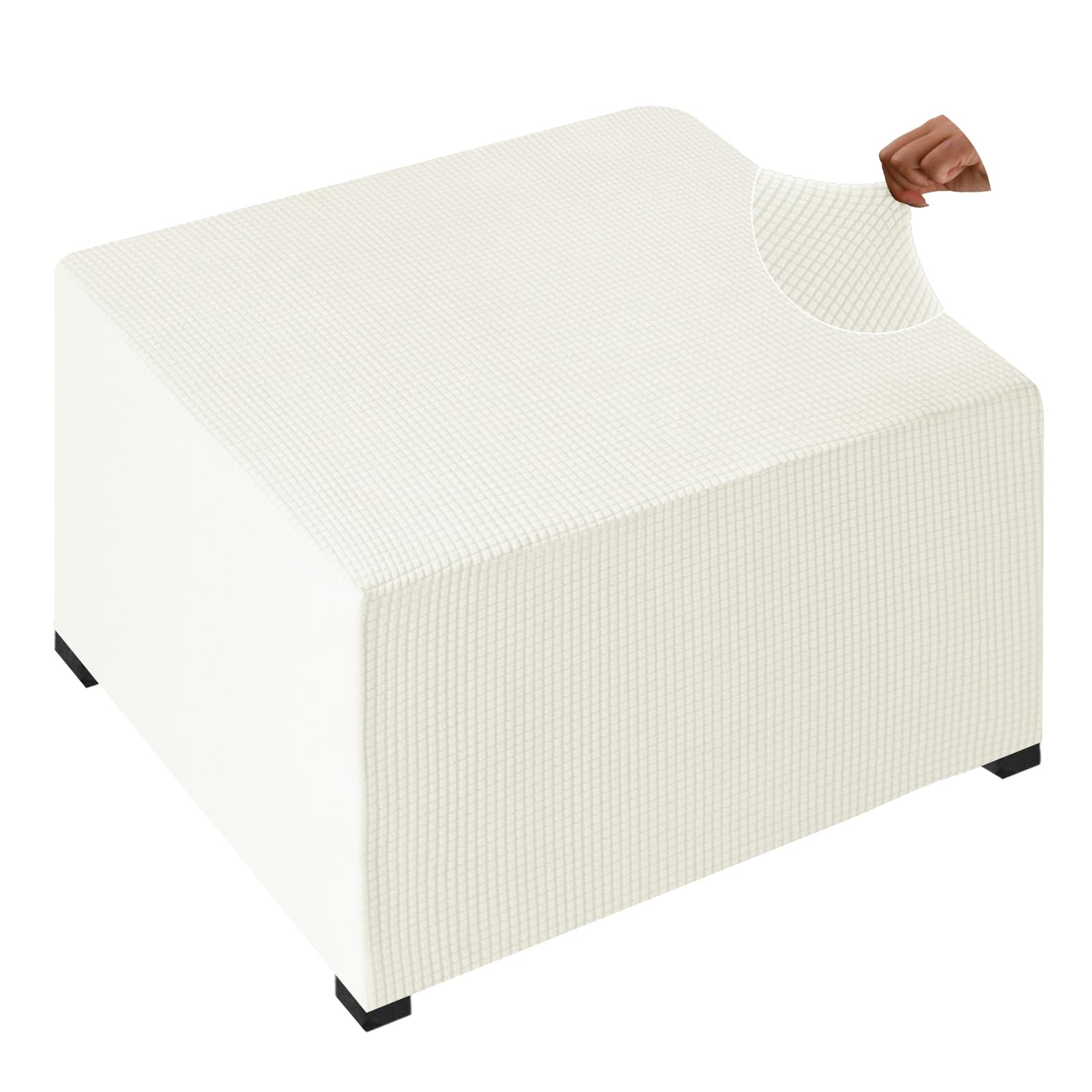 Copri Pouf Elasticizzato Quadrato 90 x90 75x75, Copripoggiapiedi 50x50 100x100 Grande Lavabile e Rimovibile Cover, Morbida e Protettiva per Poggiapiedi e Sgabelli(Beige,75x75x45cm)