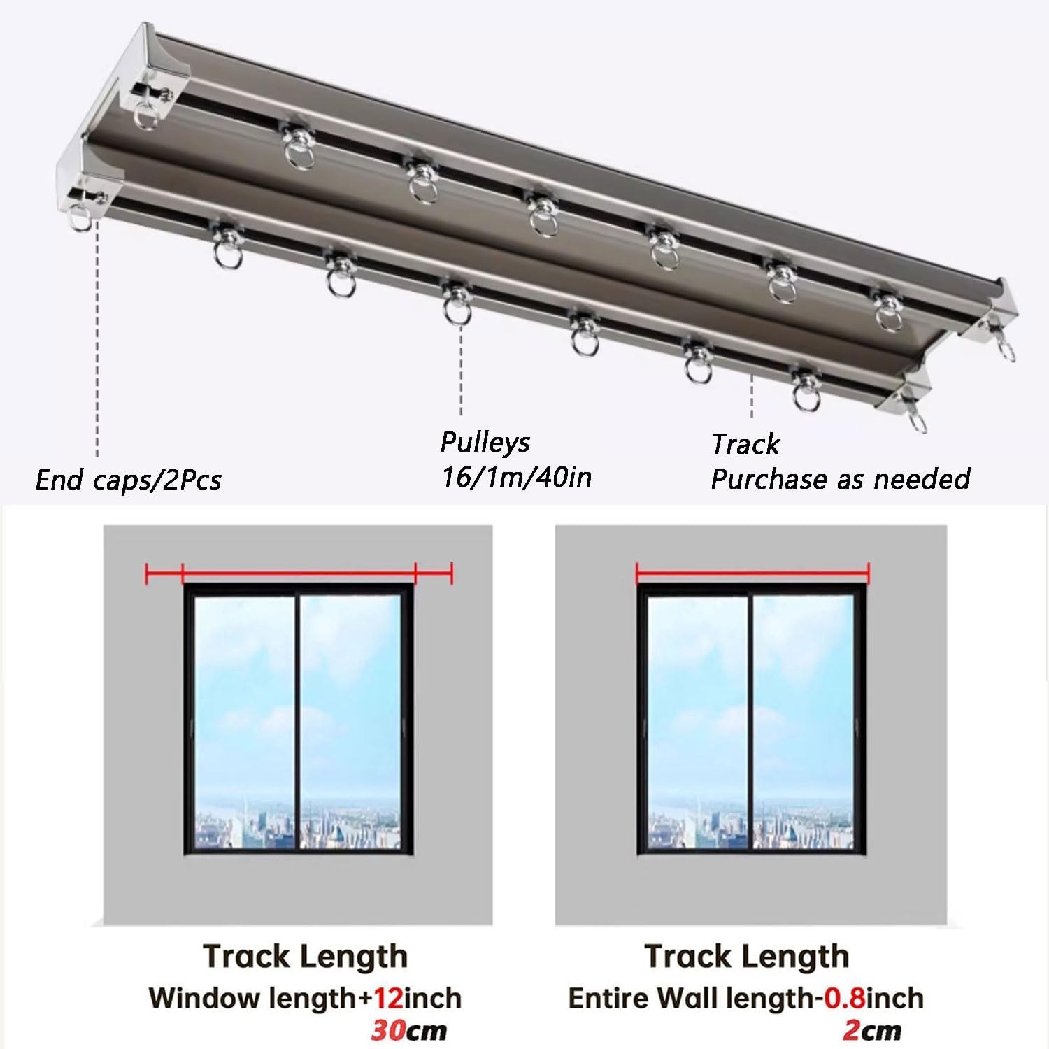 Double Curtain Rods With Mute Rollers Double Track Curtain Rail Room Divider Easy Install Ceiling Mount For Living Room Bedroom Office(White,2.8m/9.2ft)