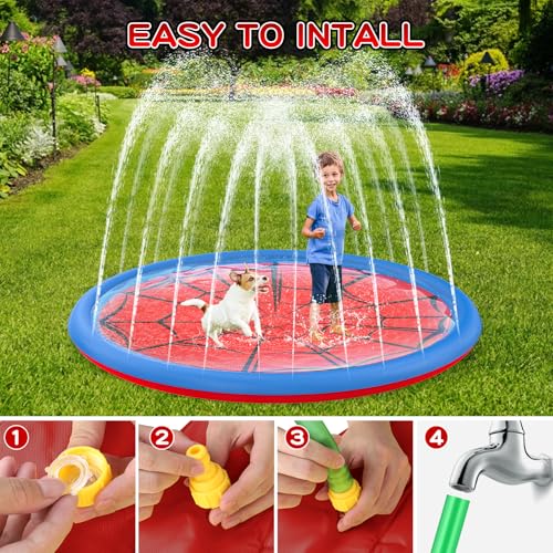 Non Slip Splash Pad for Kids and Dogs, 67\'\' Extra Large Splash Pad Outdoor Sprinkler for Kids, Dog Water Summer Toys Outdoor Toys for Toddlers 3-5 Ages 4-12 - Thumbnail 5