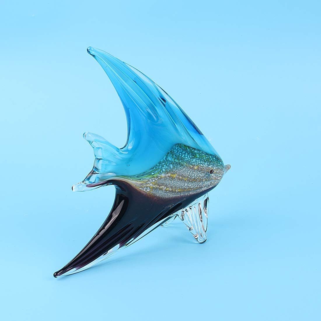 Hophen Art Glass Tropical Angel Swallow Fish Blown Handmade Sea Animal Figurine Sculpture Home Decor Collectible Statue Paper Weight Gift Ornament (Blue and Black) image 4