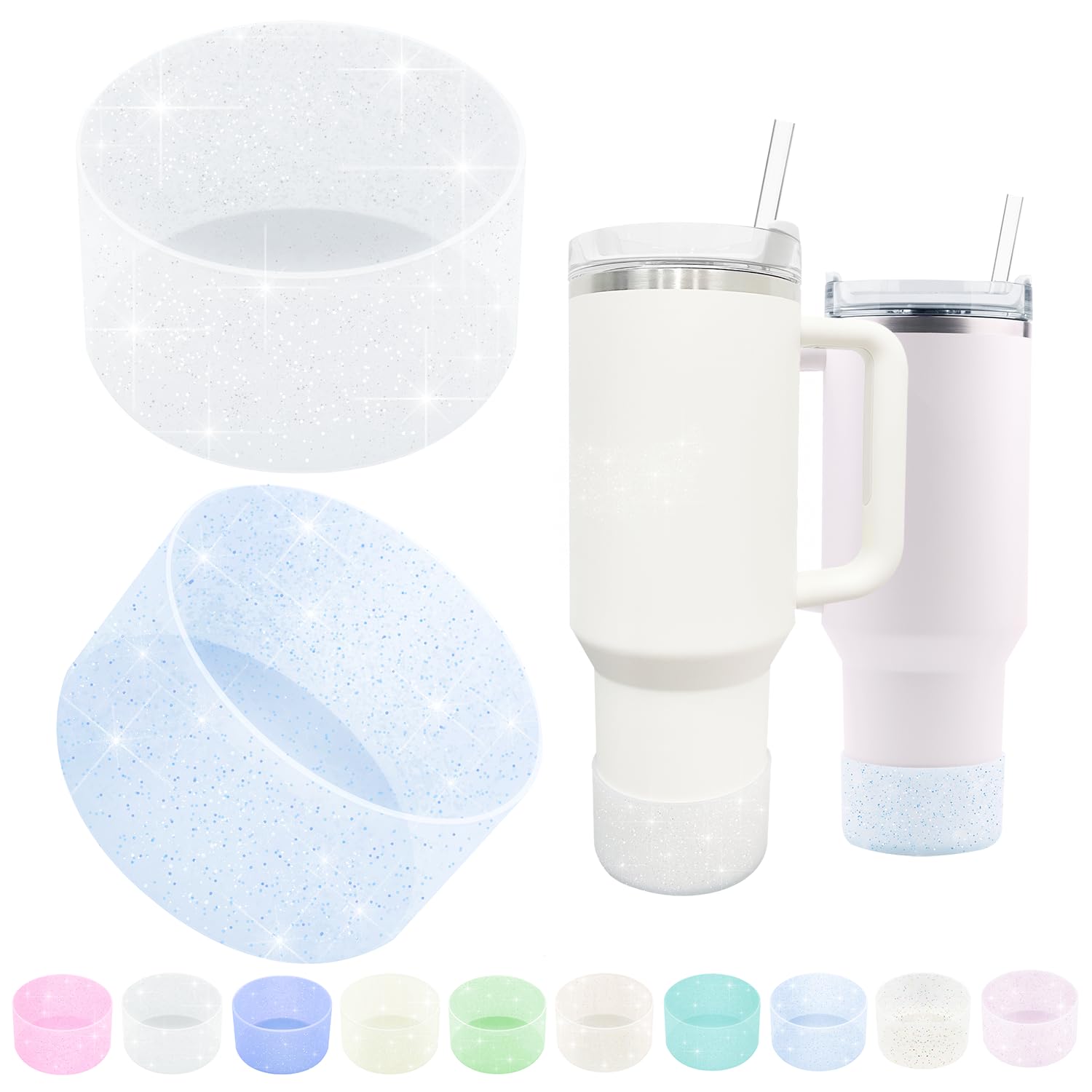 WORBSS 2 Pack Glitter Silicone Boot, Compatible with Stanley Tumbler 20 30 40oz & Hydro Flask 18-24oz, Accessories for Simple Modern Tumbler Water Bottles Protector Bottom Sleeve Cover Bumper