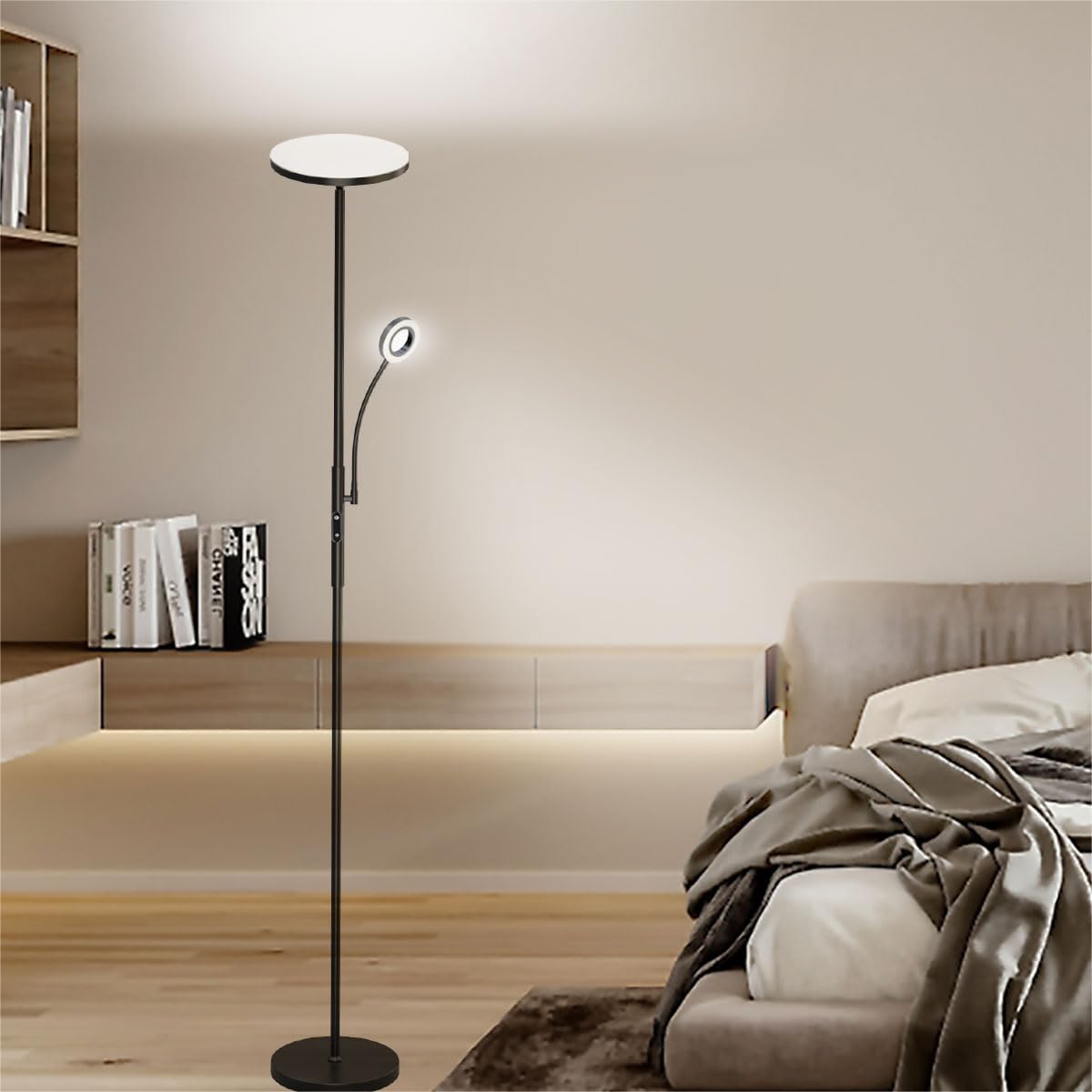 Modlicht Stehlampe Dimmbar 4200LM, 3000-6000K Stehlampe Wohnzimmer, Deckenfluter LED Dimmbare mit Fernbedienung & Touch-Steuerung, Stehleuchte Leselampe für Schlafzimmer Büro Höhle, Schwarz