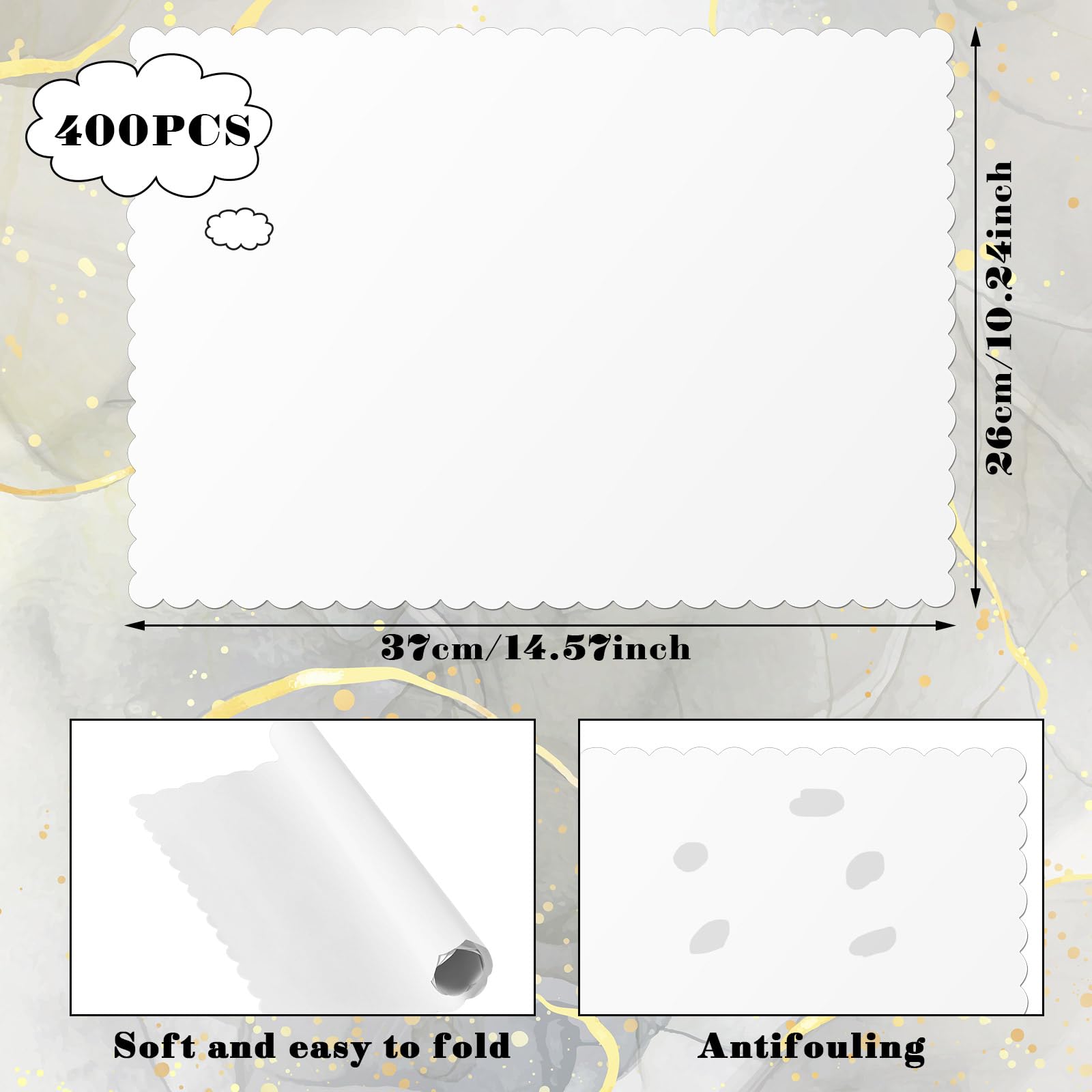 Sabary 400 manteles individuales de papel desechables de Navidad blancos de 14.6 x 10.2 pulgadas con borde ondulado, manteles individuales de papel a granel para invierno, Navidad, fiesta, en blanco