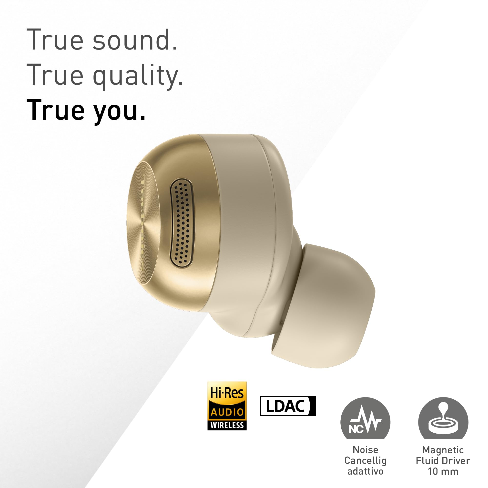Technics EAH-AZ100E-N Auricolari Wireless con Cancellazione del Rumore, Bluetooth Multipoint, Voice Focus AI, Comode Cuffie In-Ear, Oro Champagne