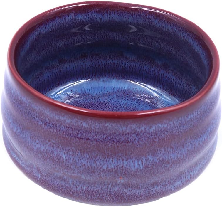 ANCLLO Japán Kézműves Matcha Tálka Chawan - Hagyományos Teaszertartáshoz - Lila-Piros Mázzal - Kerámia Teáscsésze