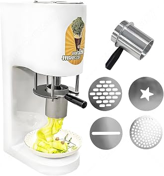Soft Ice Cream Maker Machine for Home,Spaghetti Ice Cream Press Machine,Noodle Ice Cream Maker,Ice Cream Machine with 4 Shape Molds,For Restaurants, Snack Bars and Home Use White