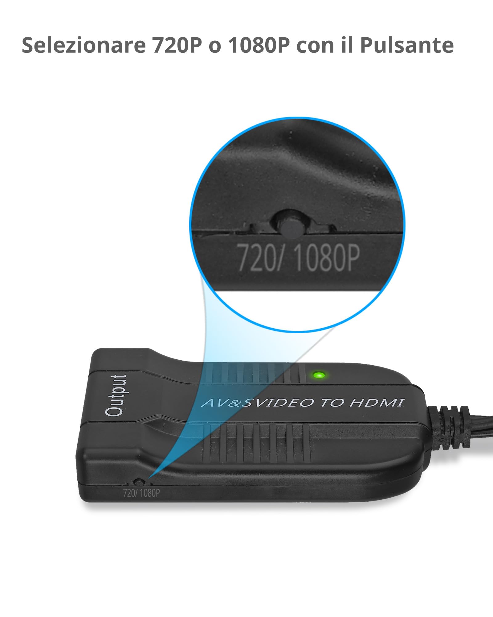eSynic Convertitore RCA CVBS S-Video Maschio a HDMI Adattatore da 3RCA Composito S Video a HDMI 1080P con Cavo di Alimentazione DC Supporta PAL NTSC per HDTV DVD VHS VCR DVD Registratore