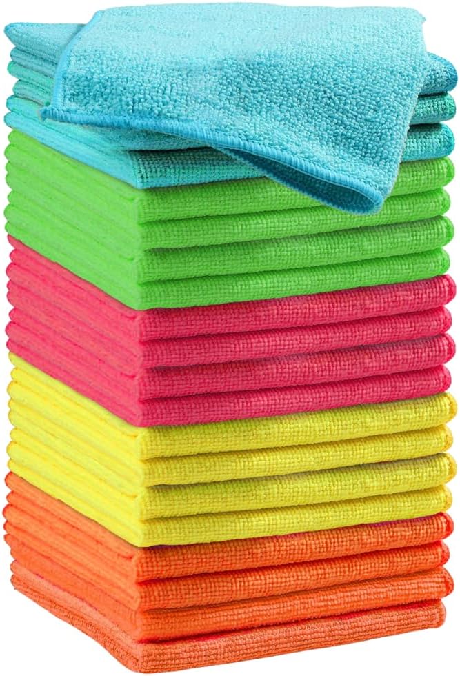 HAMBROZ Microfiber Cleaning Cloth Multi Purposes Kitchen Towel Set Super Absorbent Reusable Cleaning Towels - Kitchen Cloth (Pack Of 20) | Lint Free Cleaning Cloth (30x30cm) (20)