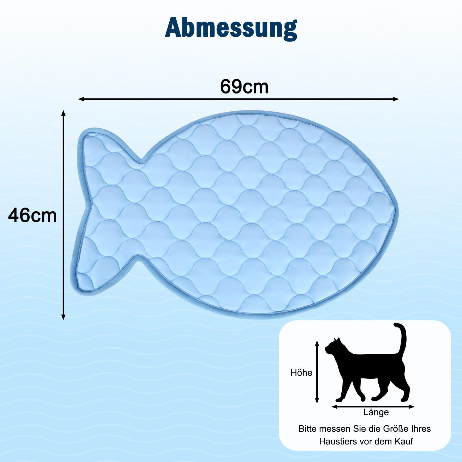 SZEE Fischformen Kühlmatte für Katzen/Kleine Hunde, Einzigartig Selbst Kühlenden Katzenmatte im Sommer, Maschinenwaschbare und Faltbare Katzenkissen für Zuhause/Reise/Sofa/Auto, 69x46cm