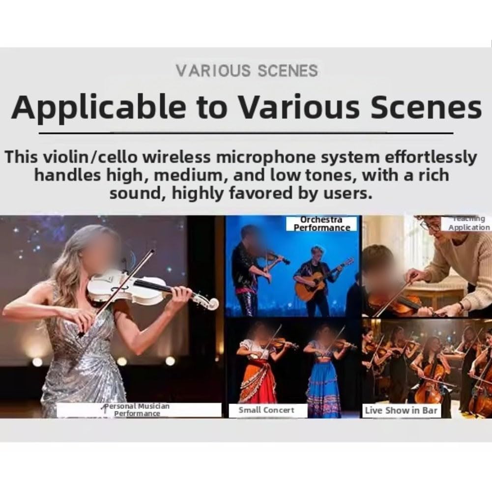 UHF Kabelloses Violinenmikrofonsystem, 610-690 MHz Clip-On-Mikrofon mit einstellbarer Verstärkung, klarer Klang für Musiker