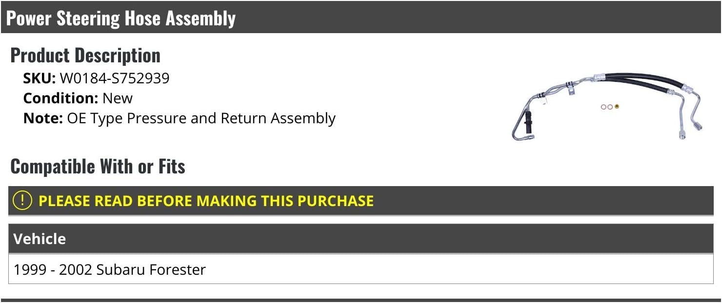 Power Steering Hose Assembly - Compatible with 1999-2002 Subaru Forester