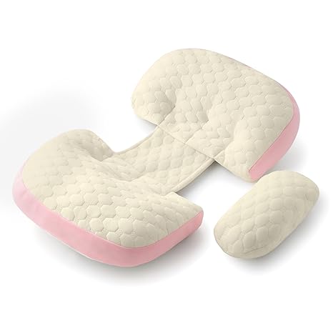 Frido Maternity Pillow | Dual Pregnancy Wedge Pillows for Back & Belly Support | Adjustable Butterfly Design | Travel-Friendly Pregnancy Pillow | Hypoallergenic Organic Cotton Cover, Baby Pink