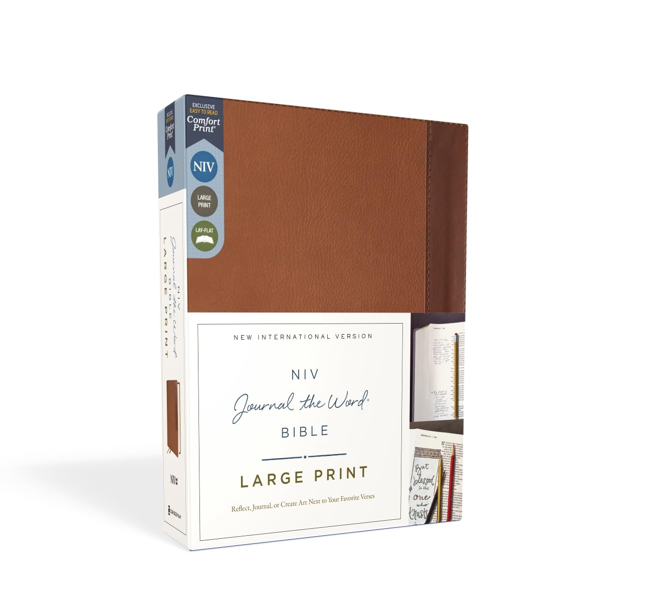 NIV, Journal the Word Bible (Perfect for Note-Taking), Large Print, Leathersoft, Brown, Red Letter, Comfort Print: Reflect, Take Notes, or Create Art Next to Your Favorite Verses