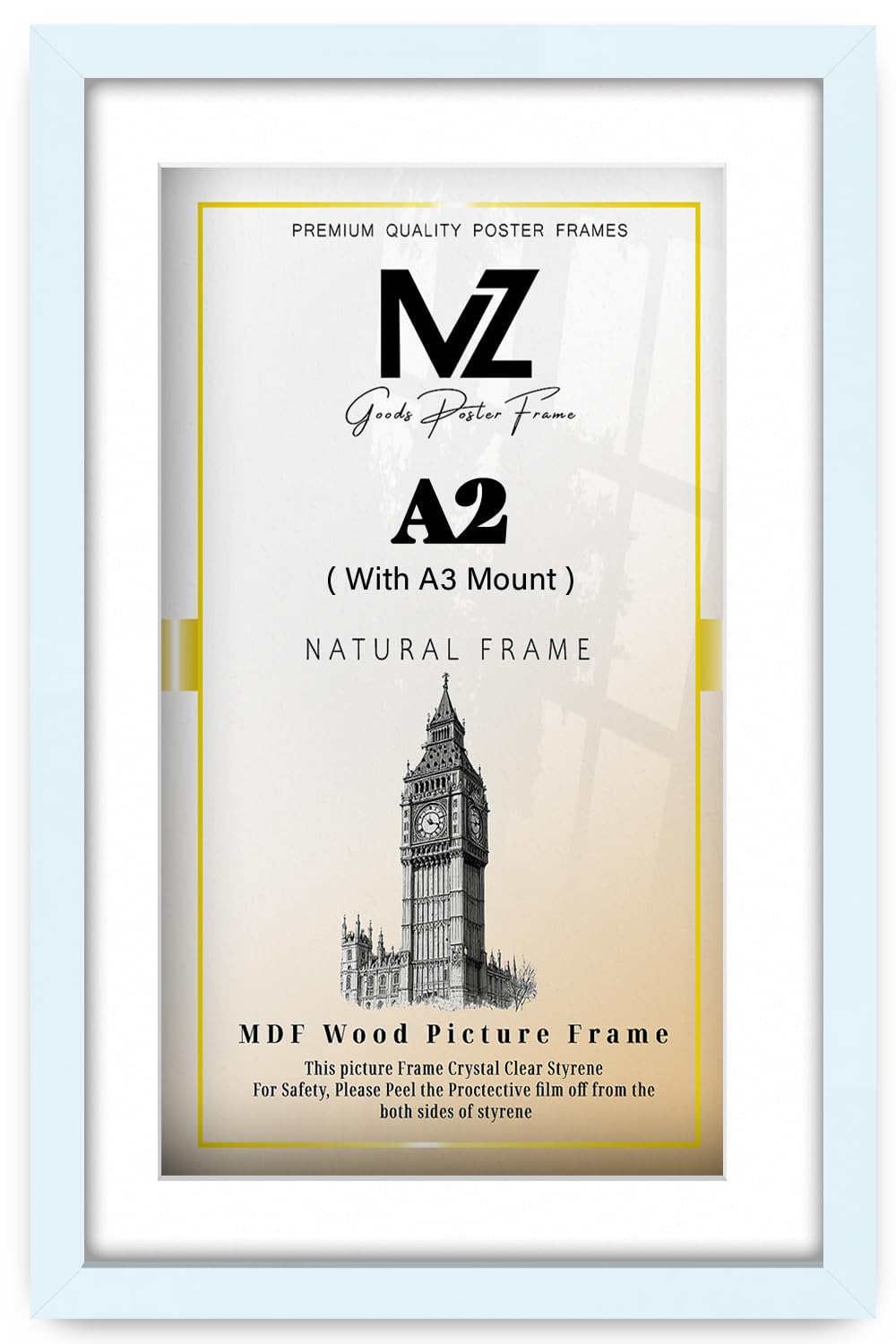 MZ GOODS | MDF Artistic Wall Hanging Frame A2 (41.90 x 59.40 cm) with A3-(29.70 x 41.90 cm) White Mount Engineered Wood | 23x16 Inch Certificate, Diploma, Modern Décor Frame [ White ]