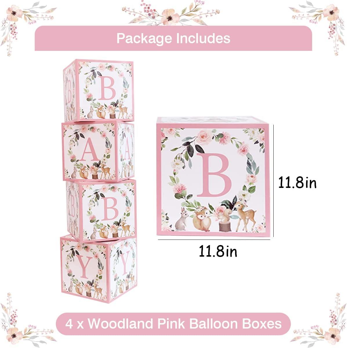 Woodland Baby Shower Decoration Woodland Party Balloon Boxes Pink Floral Theme Its A Baby Girl Party Jungle Welcome Baby Decor Woodland Animal Theme Boxes for Spring Wildflower Party