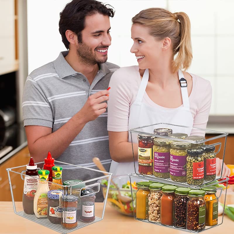 8pcs Refrigerator Organizer Bins with Lids - Clear Plastic Storage Bins, Stackable Food Fridge Organizers with Cutout Handles, Fruit Vegetable Storage Containers for Kitchen Pantry Organization