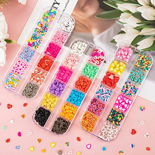 Noverlife 36 Grids Valentine's Day Nail Art Slice, Colorful 3D Love Heart Nail Sequins, Cute Lips Nail Confetti Flake Slices, Nail Polymer Clay Decals For Saint Valentine's Day Romantic Nail Design #TOP1