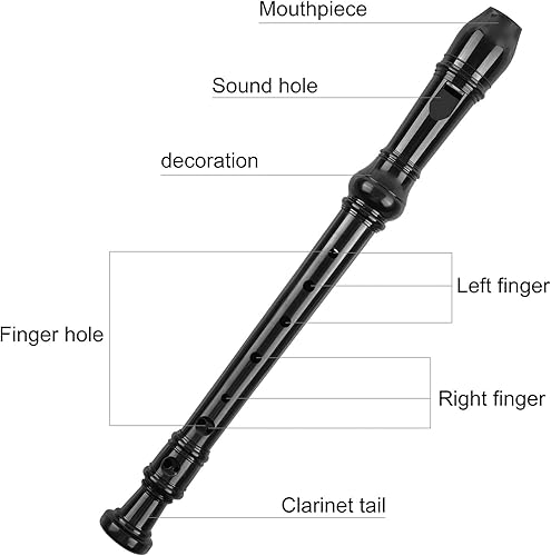 Miniatura 10 de Grabadora soprano Flauta descante de 8 agujeros, clarinete ABS, estilo alemán, flauta aguda, llave C para niños con tabla de dedos, instrucciones 3