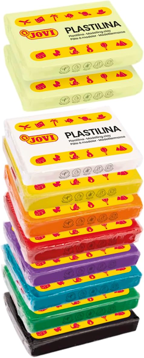 Jovi - Glow in The Dark, Non Drying Modeling Clay, Endlessly Reusable Plasticine, Set of 10 Bars (8 Basic Color + 2 Glow in The Dark), Each 1.75oz, for Arts and Crafts Projects - Image 2