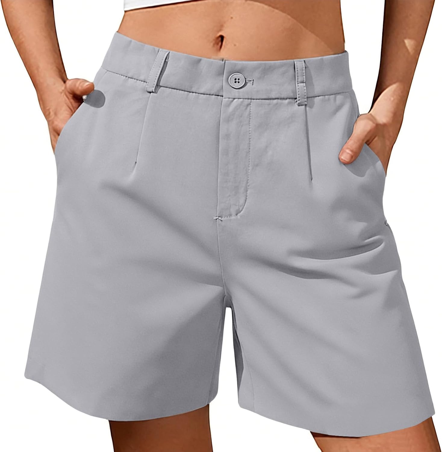 Womens Shorts Casual Summer High Waist Button Tailored Shorts Pleated Beach Vacation Clothes with Pockets