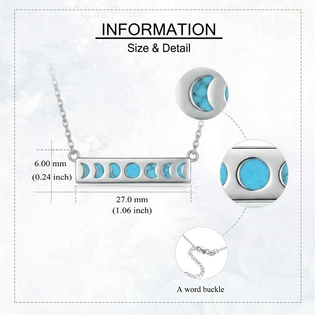Collier phases de la lune en argent sterling 925 avec pendentif turquoise - Bijou gothique - Cadeau pour femme