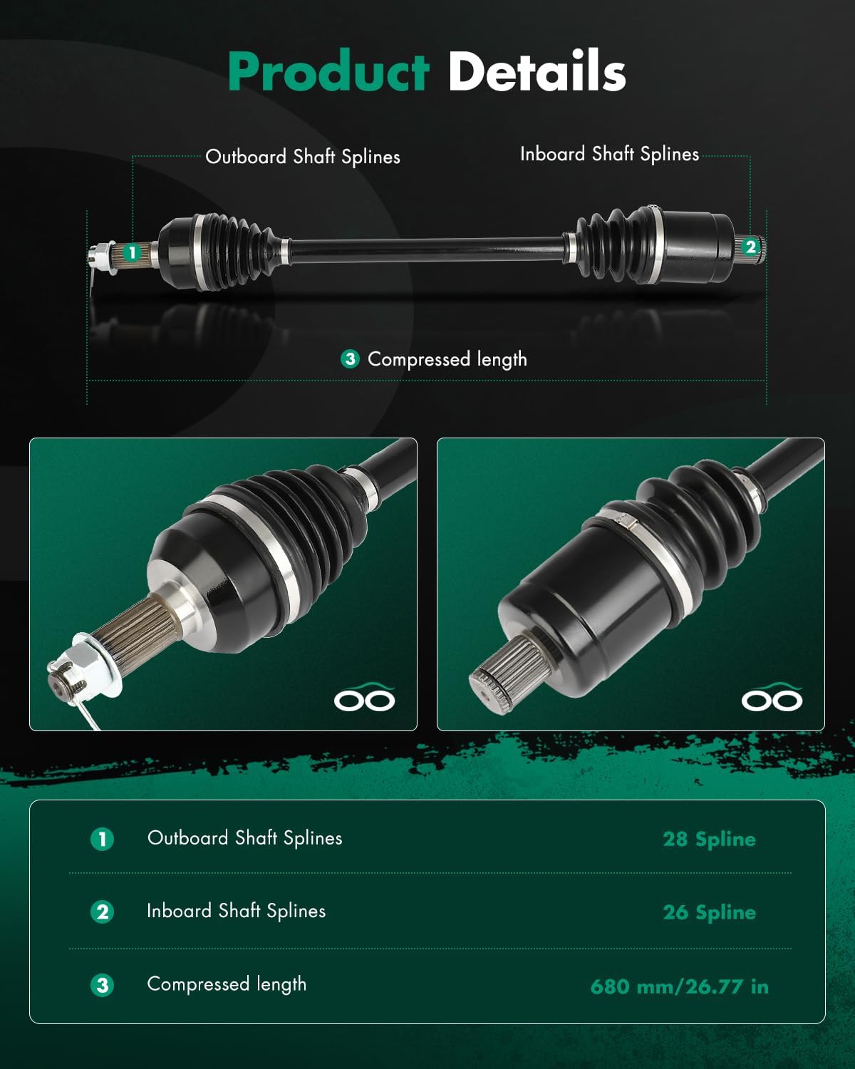 SCITOO 1333081 1333947 Rear Left Right CV Axle Fits For 2016-2020 For Polaris General 1000 2017-2020 For Polaris General 4 1000 2015-2018 For Polaris RZR 4 900 2015-2020 For Polaris RZR S 1000