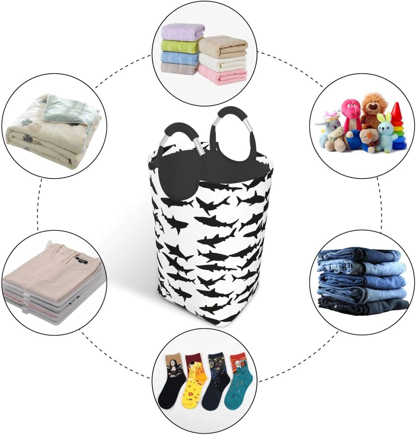 50l Laundry Basket Shark Silhouette Waterproof Laundry Hamper Foldable Clothes Laundry Bag With Handles