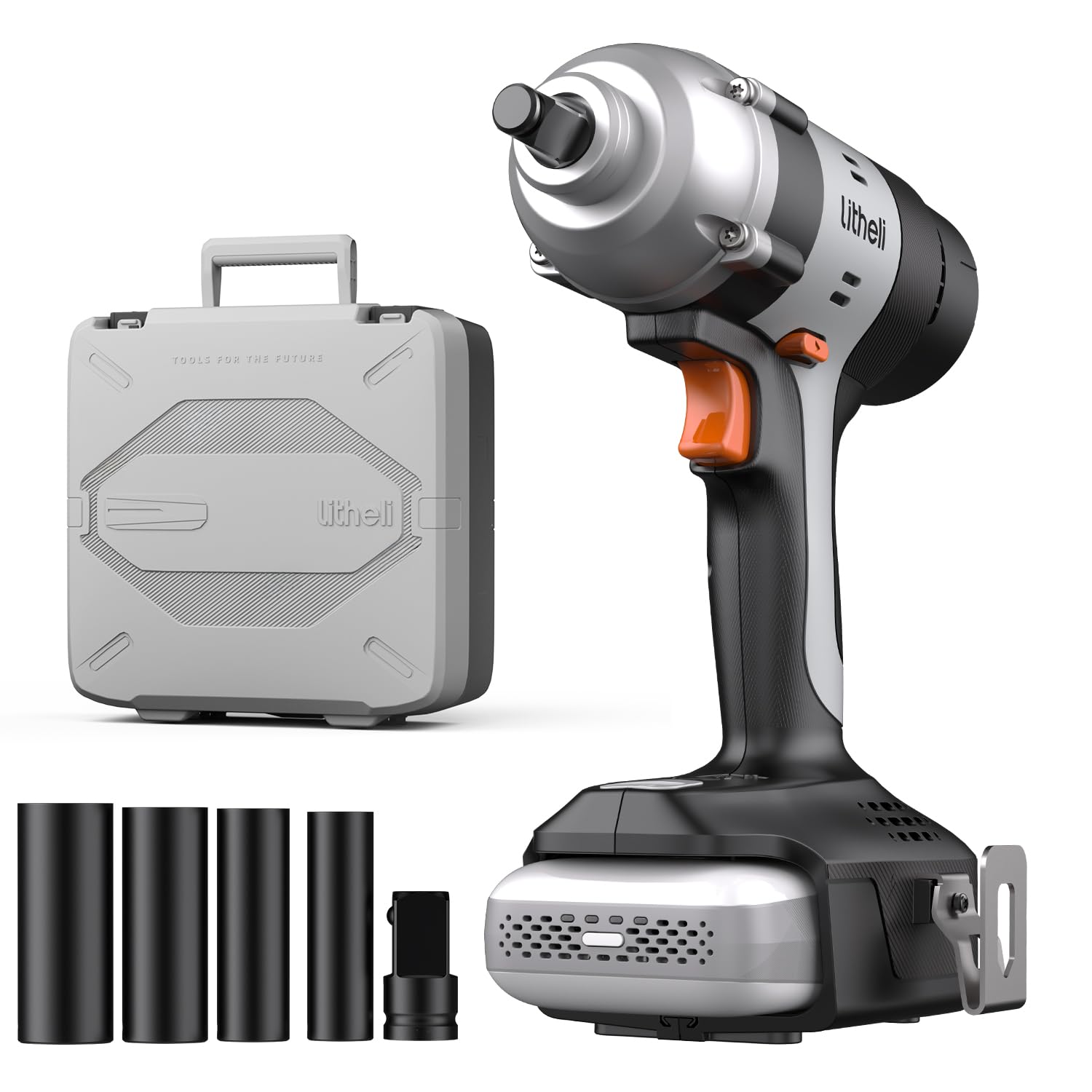 LiTHELi Cordless Impact Wrench Kit, 1/2 Inch Hog Ring Impact Gun with 4 Impact Sockets, 5 Torque Settings Impact Driver with Carry and Storage Box,