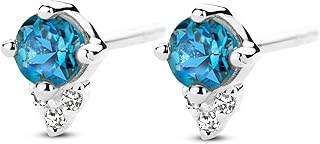Aurora Earrings | London Topaz Round Dark Blue: 2pc, Natural White Diamond 6 pc | Silver Rhodium | 925 Sterling Silver | 4.00 x 5.50 x 1.60 mm | Pin